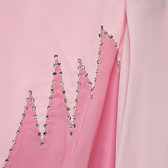 70s 80s Vintage handmade dress. Jester color block pink and rhinestones midi LS - Picture 7 of 15